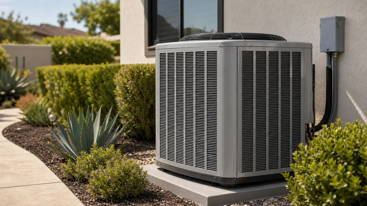 Trane XV20i variable-speed heat pump outdoor unit at an Encino estate