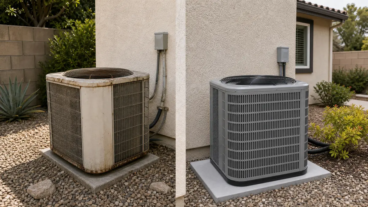 Decision chart comparing Trane repair cost against replacement in Encino